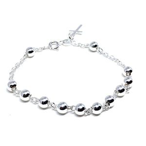 STERLING SILVER ROSARY BEAD BRACELET WITH CROSS