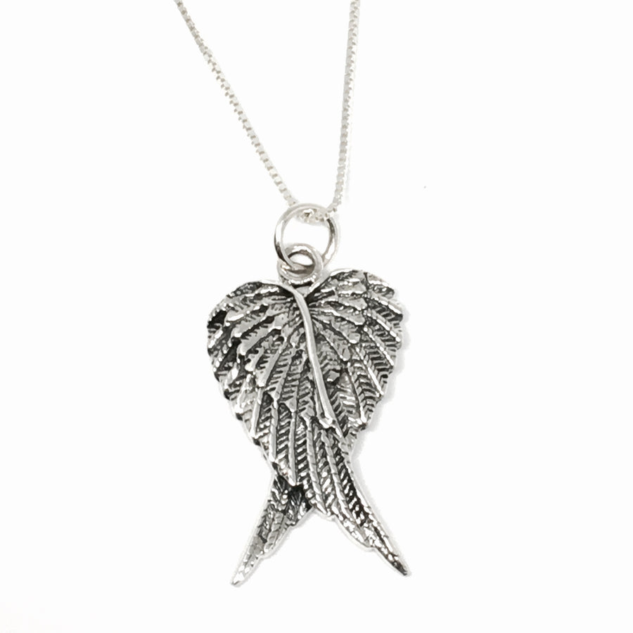 Oxidized Sterling Silver Double Angel Wing Necklace