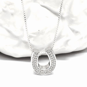 Lucky Silver Crystal Horseshoe Necklace