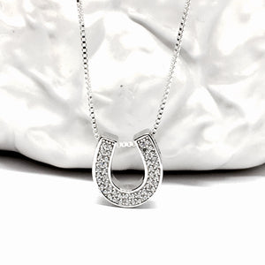 Lucky Silver Crystal Horseshoe Necklace