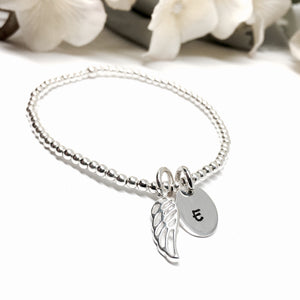 Custom Hand Stamped Angel Wing Stretch Bracelet