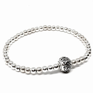 4mm Sterling Silver Bead Bracelet with Filigree Charm