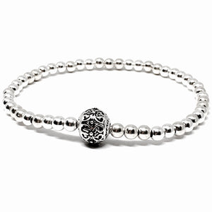 4mm Sterling Silver Bead Bracelet with Filigree Charm