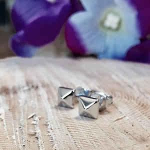 Sterling Silver Pyramid Stud Earrings