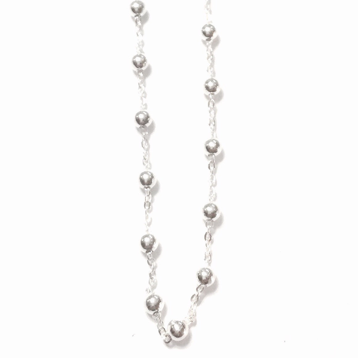 Italian Made Sterling Silver 3mm Ball Rosary Necklace