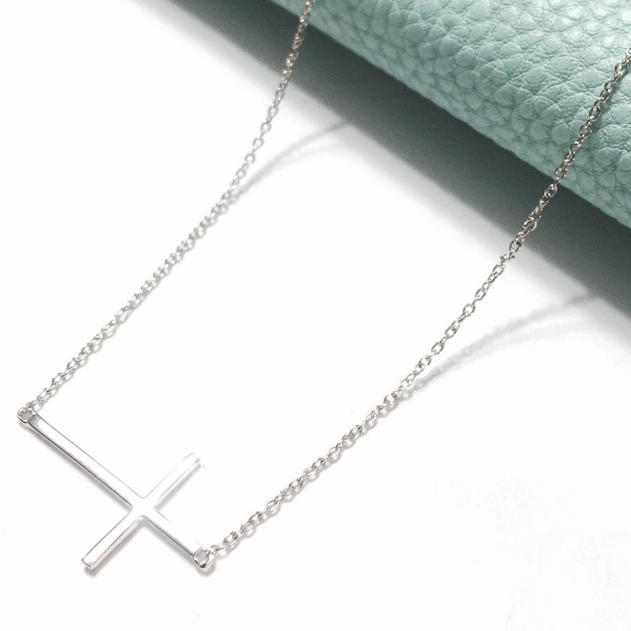 Sterling Silver Cross Necklace (Side Cross)