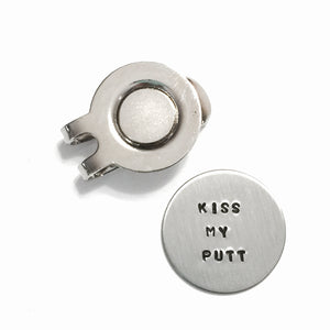 2 Custom Hand Stamped Magnetic Golf Ball Markers w/Hat Clip