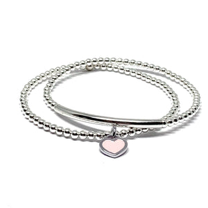 THE PINK HEART STERLING SILVER BRACELET SET (2)