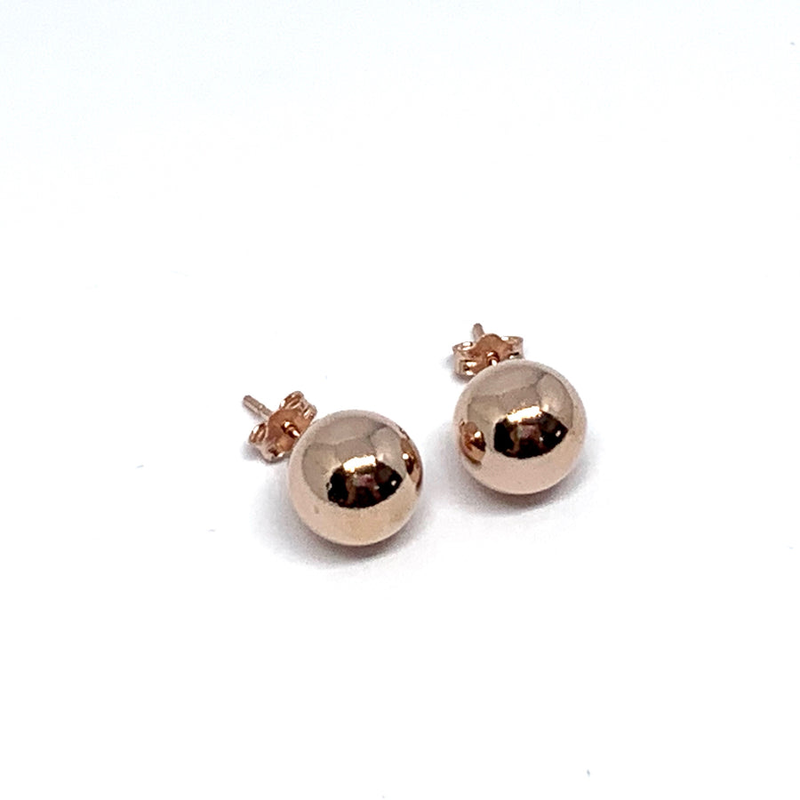 10MM ROSE GOLD OVER STERLING SILVER SMOOTH ROUND STUD EARRINGS