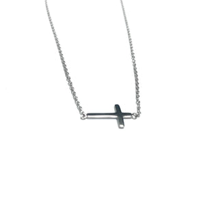 Sterling Silver Cross Necklace (Small Side Cross)