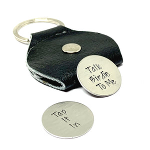 2 Custom Hand Stamped Golf Ball Markers w/ Key Ring Case