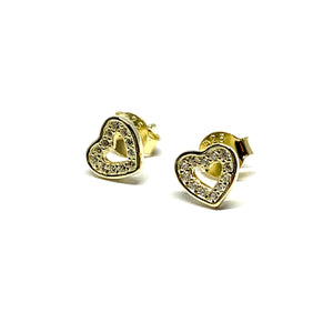 GOLD OVER STERLING SILVER SPARKLE HEART EARRINGS