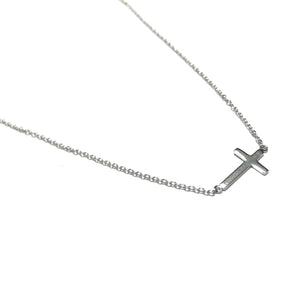 Sterling Silver Cross Necklace (Small Side Cross)
