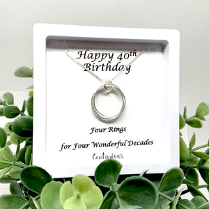40th Birthday Sterling Silver Four Ring Necklace