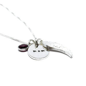 Custom Angel wing Necklace w/Birthstone charm