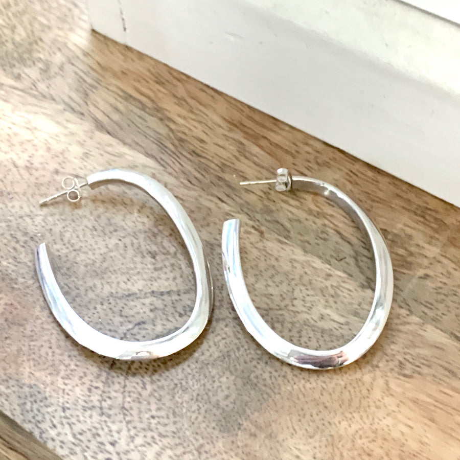 Large Sterling Silver Hollow Hoop Earrings