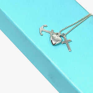 STERLING SILVER MINI CHARM (CROSS, HEART & ANCHOR) NECKLACE
