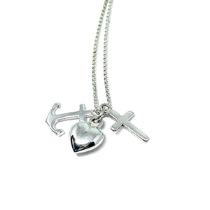 STERLING SILVER MINI CHARM (CROSS, HEART & ANCHOR) NECKLACE