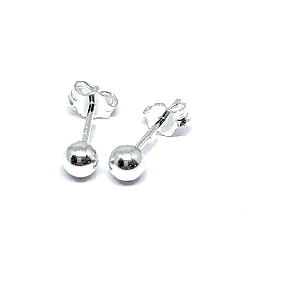 SMALL 4MM STERLING SILVER SMOOTH BALL STUD EARRINGS