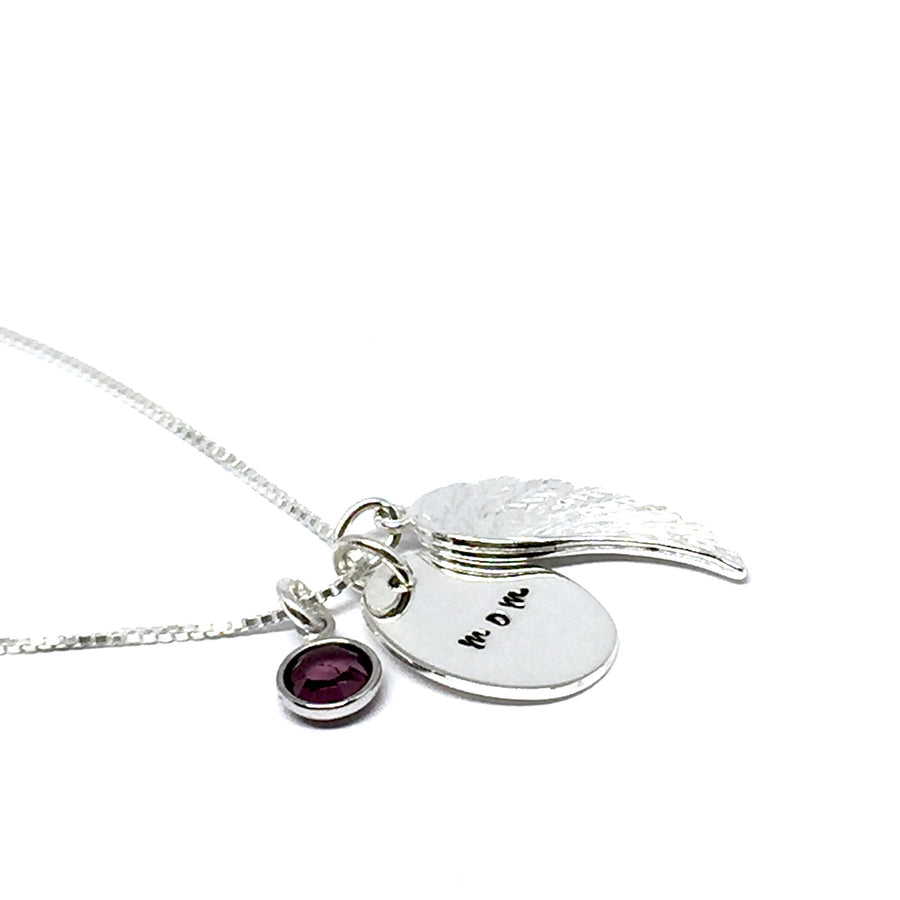 Custom Angel wing Necklace w/Birthstone charm