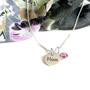 Custom Stamped 3 Letter Birthstone Mom Necklace