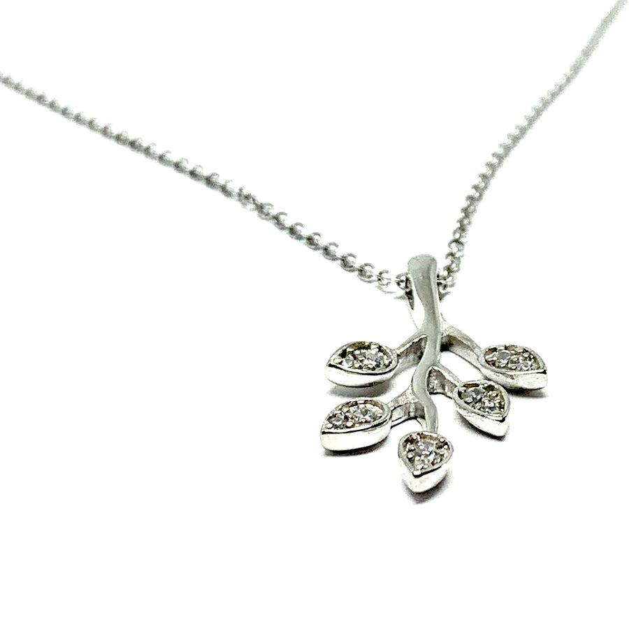 STERLING SILVER & CUBIC ZIRCONIA OLIVE BRANCH NECKLACE