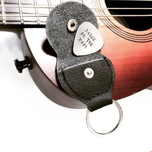 Custom Hand Stamped Guitar Pick w/ Key Chain Case