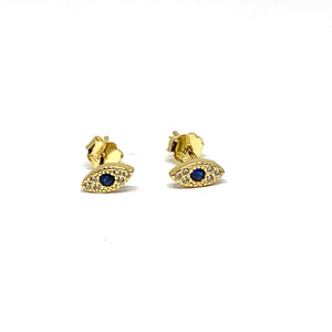 SMALL GOLD OVER STERLING SILVER & CUBIC Z EVIL EYE EARRINGS